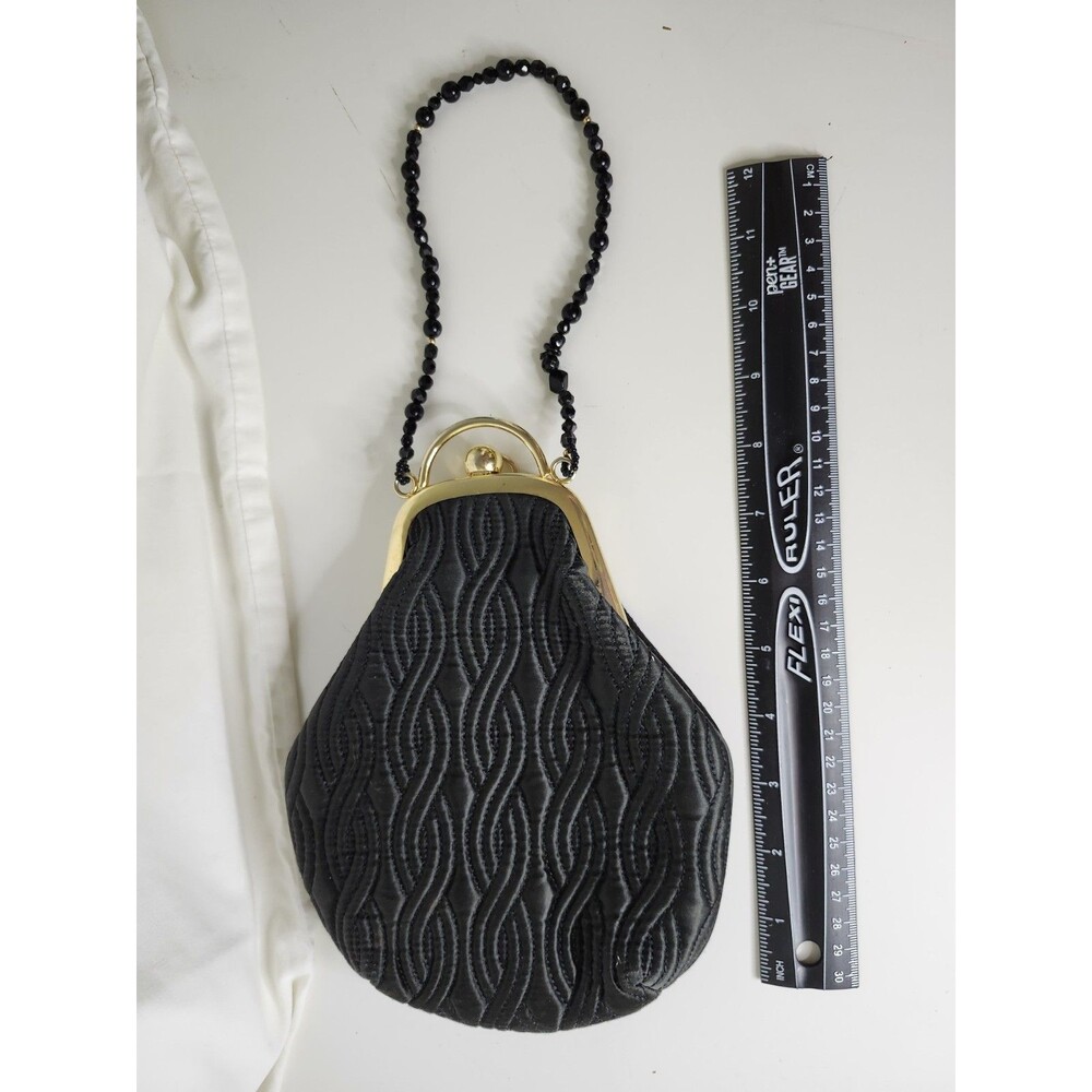 Vintage Black Beaded Purse With Kiss Lock Bead Strap Flapper Evening